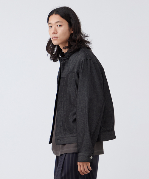 B.C STOCK（ベーセーストック）の「8.5oz テンセルデニム BRIGHT スタンドカラージャケット（デニムジャケット・メンズ・ブラック/ネイビー・MEDIUM/LARGE）」の5枚目の写真