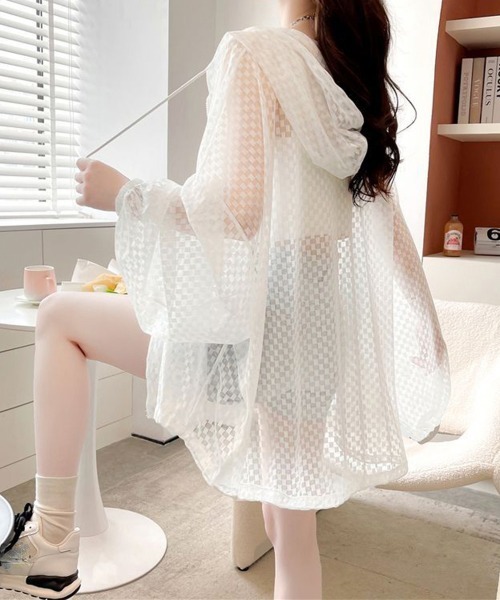 Miniministore(ミニミニストア)の「シアーシャツ レディース 夏カーディガン(カーディガン/ボレロ・レディース・ホワイト/ブラック・FREE)」の1枚目の写真