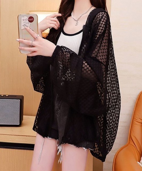 Miniministore(ミニミニストア)の「シアーシャツ レディース 夏カーディガン(カーディガン/ボレロ・レディース・ホワイト/ブラック・FREE)」の2枚目の写真