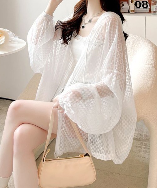 Miniministore(ミニミニストア)の「シアーシャツ レディース 夏カーディガン(カーディガン/ボレロ・レディース・ホワイト/ブラック・FREE)」の3枚目の写真