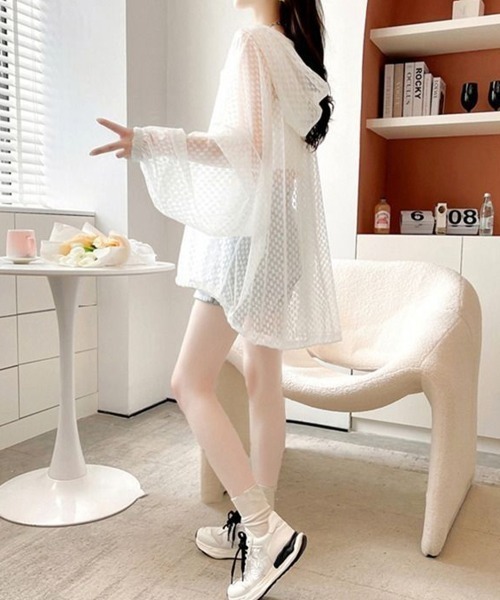 Miniministore(ミニミニストア)の「シアーシャツ レディース 夏カーディガン(カーディガン/ボレロ・レディース・ホワイト/ブラック・FREE)」の6枚目の写真