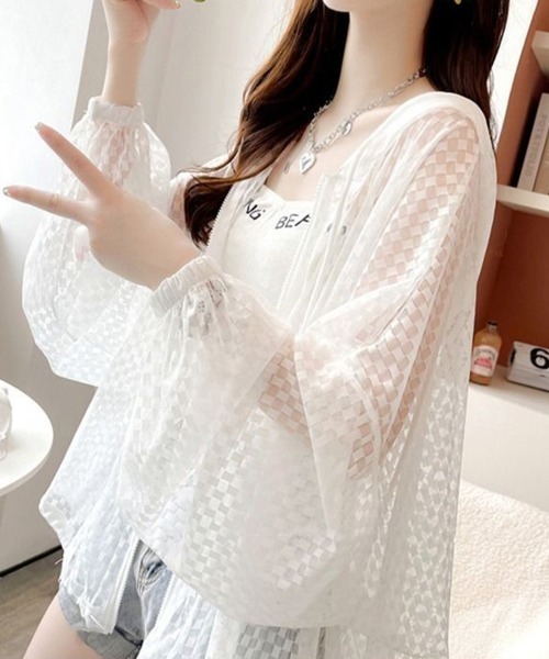 Miniministore(ミニミニストア)の「シアーシャツ レディース 夏カーディガン(カーディガン/ボレロ・レディース・ホワイト/ブラック・FREE)」の7枚目の写真