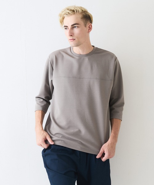 【Blue Standard/ブルースタンダード】ドライリップル フェイクレイヤード キーネックロンT カットソー 吸水速乾 ストレッチ イージーケア さらさら快適 晩夏初秋