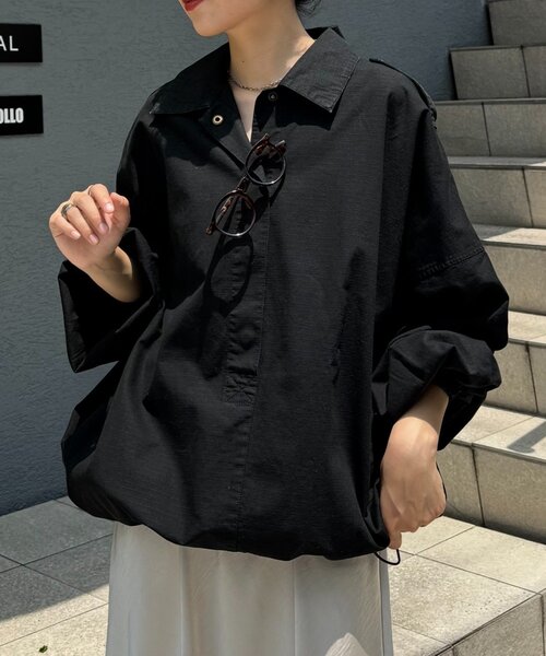 CIAOPANIC TYPY(チャオパニックティピー)の「【シーズンレスで活躍】リップストップオーバーサイズアノラック(ブルゾン・レディース・ブラック/カーキ/アイボリー・ONE SIZE)」の2枚目の写真