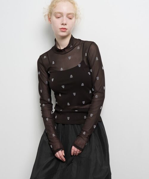 LANVIN en Bleu(ランバンオンブルー)の「ART DECO 100th Anniversaryフロッキープリントチュールカットソー(Tシャツ/カットソー・レディース・ブラウン・38)」の1枚目の写真