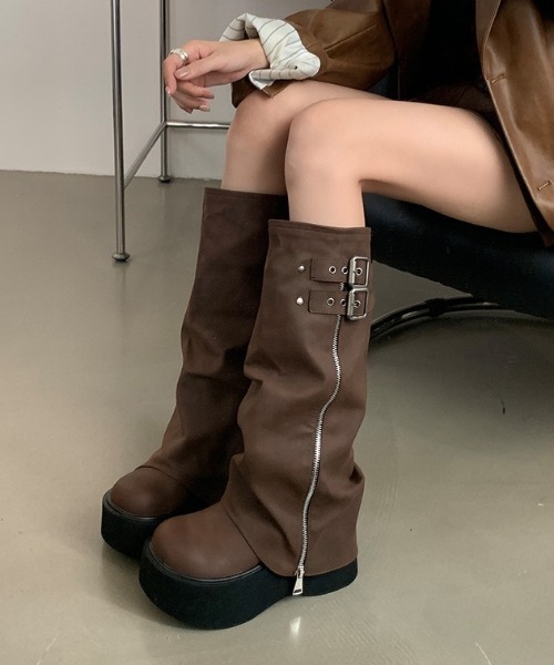 セール】ダブルベルト厚底ロングカバーブーツ（ブーツ）｜yuue' ( wear