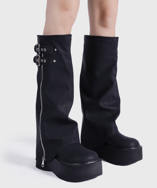 yuue' ( wear )(ユーイ)の「ダブルベルト厚底ロングカバーブーツ(ブーツ・レディース・ブラック/ブラウン・24.5cm/23.5cm/25.0cm/24.0cm/23.0cm)」の20枚目の写真