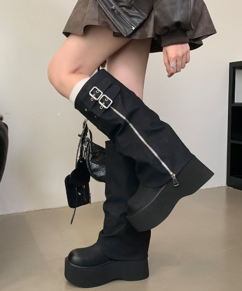 yuue' ( wear )(ユーイ)の「ダブルベルト厚底ロングカバーブーツ(ブーツ・レディース・ブラック/ブラウン・24.5cm/23.5cm/25.0cm/24.0cm/23.0cm)」の15枚目の写真