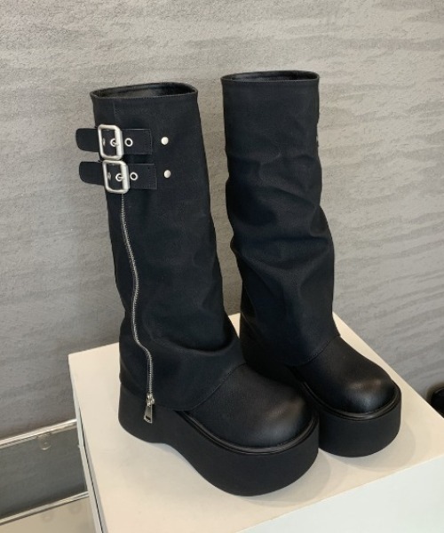 yuue' ( wear )(ユーイ)の「ダブルベルト厚底ロングカバーブーツ(ブーツ・レディース・ブラック/ブラウン・24.5cm/23.5cm/25.0cm/24.0cm/23.0cm)」の22枚目の写真