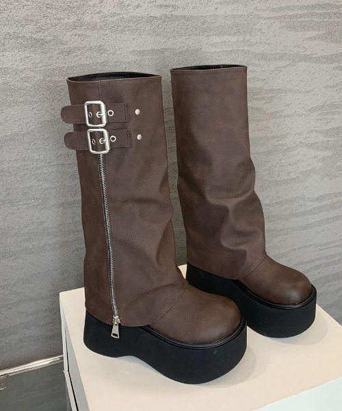 yuue' ( wear )(ユーイ)の「ダブルベルト厚底ロングカバーブーツ(ブーツ・レディース・ブラック/ブラウン・24.5cm/23.5cm/25.0cm/24.0cm/23.0cm)」の18枚目の写真