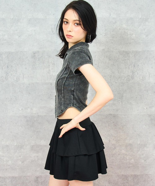 ANAP(アナップ)の「ウォッシュ加工 Wジップリブ襟付きトップス(Tシャツ/カットソー・レディース・イエロー/ブラック系その他/ブラウン/ピンク・FREE)」の6枚目の写真