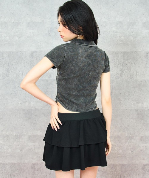ANAP(アナップ)の「ウォッシュ加工 Wジップリブ襟付きトップス(Tシャツ/カットソー・レディース・イエロー/ブラック系その他/ブラウン/ピンク・FREE)」の7枚目の写真