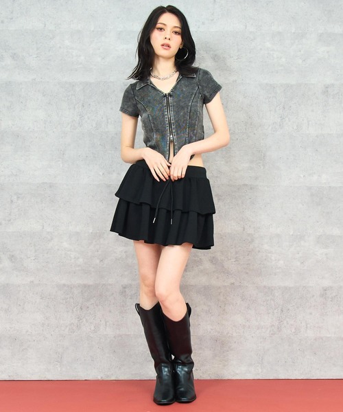 ANAP(アナップ)の「ウォッシュ加工 Wジップリブ襟付きトップス(Tシャツ/カットソー・レディース・イエロー/ブラック系その他/ブラウン/ピンク・FREE)」の8枚目の写真