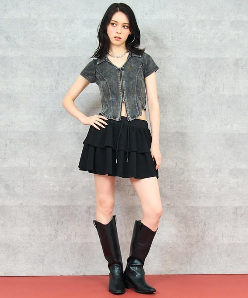 ANAP(アナップ)の「ウォッシュ加工 Wジップリブ襟付きトップス(Tシャツ/カットソー・レディース・イエロー/ブラック系その他/ブラウン/ピンク・FREE)」の9枚目の写真
