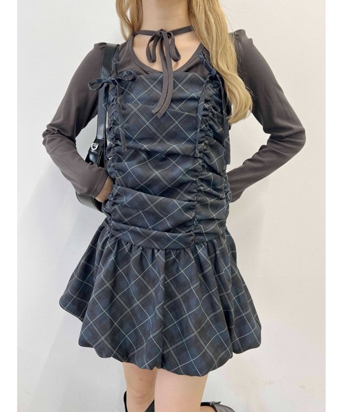 PHILLY(フィリー)の「チェックギャザーバルーンワンピース(ワンピース・レディース・ブラウン/ネイビー・FREE)」の1枚目の写真