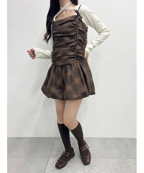 PHILLY(フィリー)の「チェックギャザーバルーンワンピース(ワンピース・レディース・ブラウン/ネイビー・FREE)」の4枚目の写真