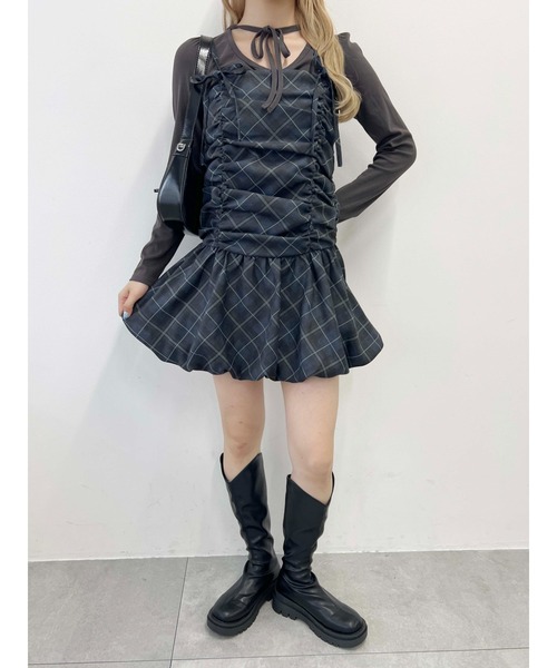 PHILLY(フィリー)の「チェックギャザーバルーンワンピース(ワンピース・レディース・ブラウン/ネイビー・FREE)」の7枚目の写真