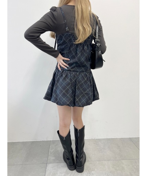 PHILLY(フィリー)の「チェックギャザーバルーンワンピース(ワンピース・レディース・ブラウン/ネイビー・FREE)」の9枚目の写真