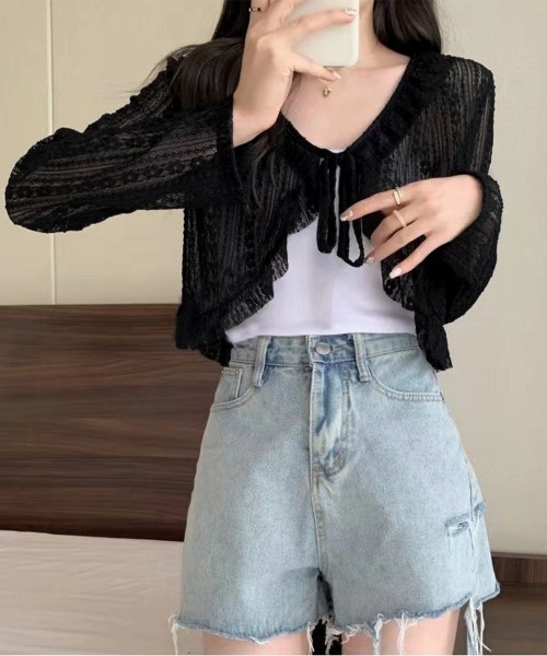 Miniministore(ミニミニストア)の「レースボレロカーディガン シアートップス(カーディガン/ボレロ・レディース・ベージュ/ブラック/ホワイト・M/S)」の12枚目の写真