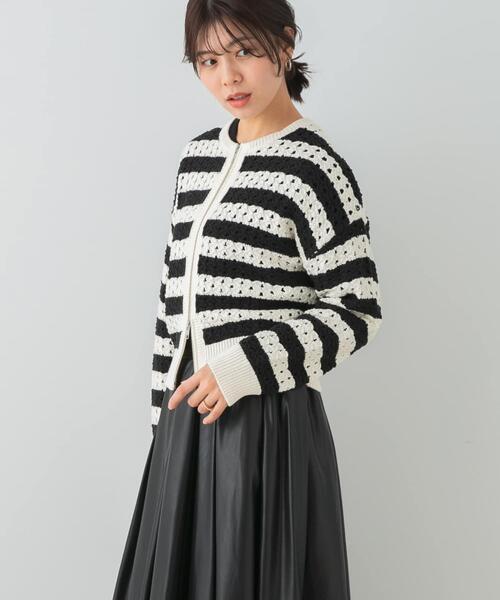 F by ROSSO（エフバイロッソ）の「F by ROSSO　柄編みZIPカーディガン（カーディガン/ボレロ・レディース・レッド/ネイビー/ホワイト系その他・FREE）」の2枚目の写真