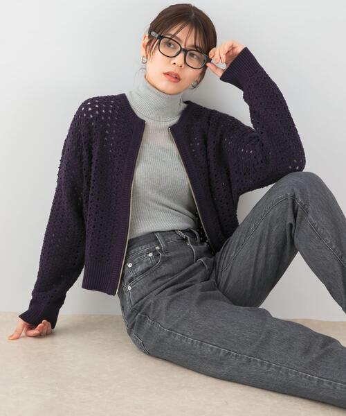 F by ROSSO（エフバイロッソ）の「F by ROSSO　柄編みZIPカーディガン（カーディガン/ボレロ・レディース・レッド/ネイビー/ホワイト系その他・FREE）」の3枚目の写真