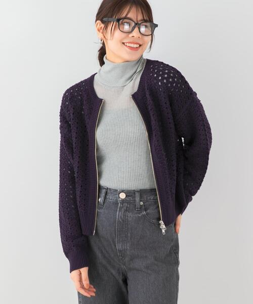 F by ROSSO（エフバイロッソ）の「F by ROSSO　柄編みZIPカーディガン（カーディガン/ボレロ・レディース・レッド/ネイビー/ホワイト系その他・FREE）」の4枚目の写真