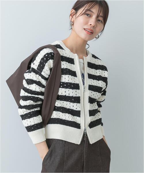 F by ROSSO（エフバイロッソ）の「F by ROSSO　柄編みZIPカーディガン（カーディガン/ボレロ・レディース・レッド/ネイビー/ホワイト系その他・FREE）」の18枚目の写真