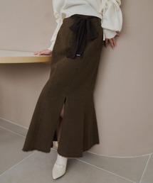 powwa more（ポワモア）の「【レースリボン付き】フリンジマーメイドスカート（デニムスカート）」