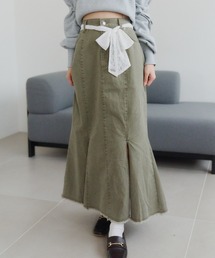 powwa more（ポワモア）の「【レースリボン付き】フリンジマーメイドスカート（デニムスカート）」