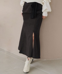 powwa more（ポワモア）の「【レースリボン付き】フリンジマーメイドスカート（デニムスカート）」