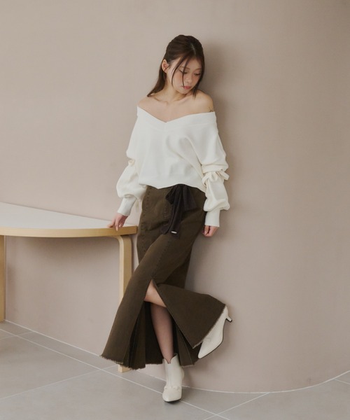 powwa more(ポワモア)の「【レースリボン付き】フリンジマーメイドスカート(デニムスカート・レディース・ブラウン/カーキ/ブラック・1/0)」の9枚目の写真