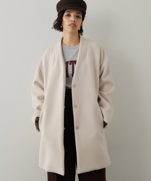 Whim Gazette ウィムガゼット ビーバーノーカラーコート Whim Gazette（ウィムガゼット）の「ビーバーリバーコート（ノーカラー