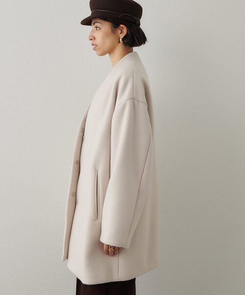 セール】ダブルビーバーミドルコート（ノーカラーコート）｜Whim