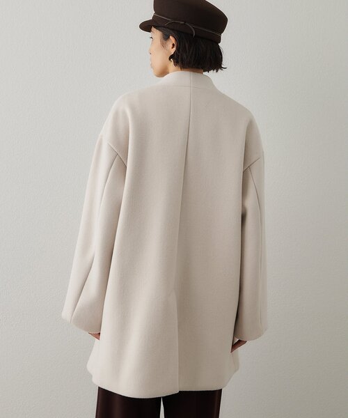 Whim Gazette ウィムガゼット ビーバーノーカラーコート ウィムガゼット Whim Gazette ビーバーリバーコート ロング ノーカラー