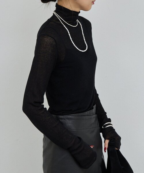 GALLARDAGALANTE（ガリャルダガランテ）の「【CHIHAYAコラボ】シアーリブタートル（ニット/セーター・レディース・ブラック/ホワイト・FREE）」の21枚目の写真