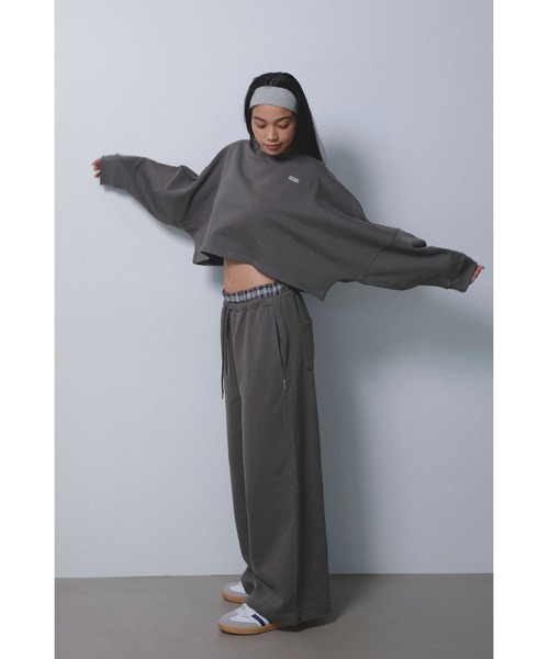 ALEXIA STAM（アリシアスタン）の「Wellness Layered Plaid Sweat Pants /ウェルネス レイヤードパンツ（スウェットパンツ・レディース・ブラック/チャコールグレー・M/S）」の2枚目の写真