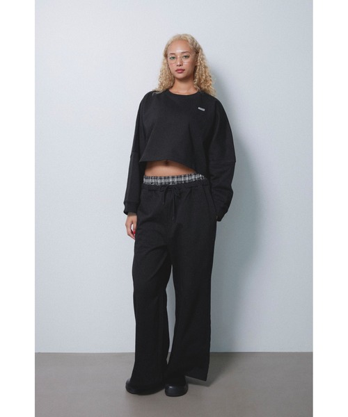 ALEXIA STAM（アリシアスタン）の「Wellness Layered Plaid Sweat Pants /ウェルネス レイヤードパンツ（スウェットパンツ・レディース・ブラック/チャコールグレー・M/S）」の3枚目の写真