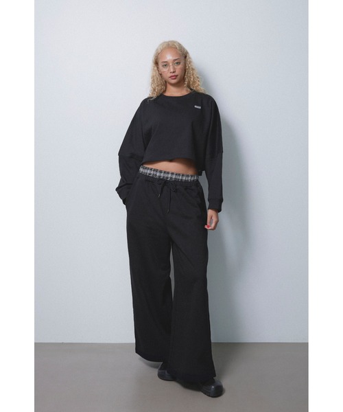 ALEXIA STAM（アリシアスタン）の「Wellness Layered Plaid Sweat Pants /ウェルネス レイヤードパンツ（スウェットパンツ・レディース・ブラック/チャコールグレー・M/S）」の4枚目の写真