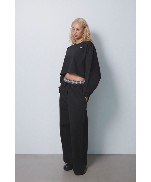 ALEXIA STAM（アリシアスタン）の「Wellness Layered Plaid Sweat Pants /ウェルネス レイヤードパンツ（スウェットパンツ・レディース・ブラック/チャコールグレー・M/S）」の5枚目の写真