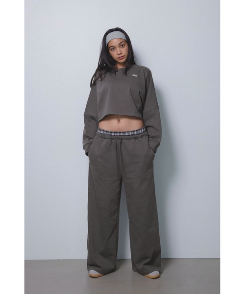 ALEXIA STAM（アリシアスタン）の「Wellness Layered Plaid Sweat Pants /ウェルネス レイヤードパンツ（スウェットパンツ・レディース・ブラック/チャコールグレー・M/S）」の7枚目の写真
