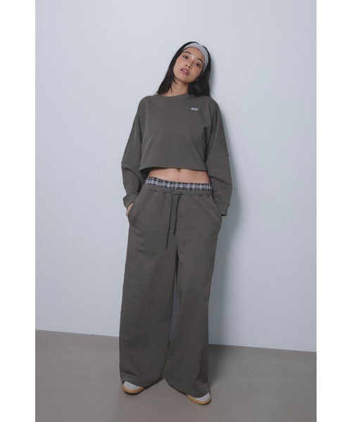 ALEXIA STAM（アリシアスタン）の「Wellness Layered Plaid Sweat Pants /ウェルネス レイヤードパンツ（スウェットパンツ・レディース・ブラック/チャコールグレー・M/S）」の8枚目の写真