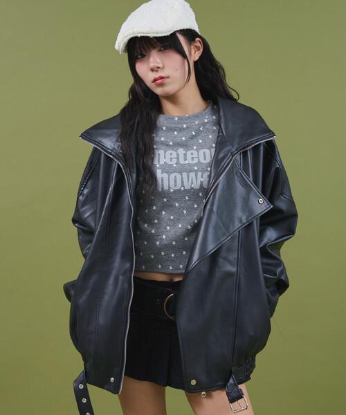 DISPARK/【25年秋冬新作】オーバーサイズPUジャケット（ライダース