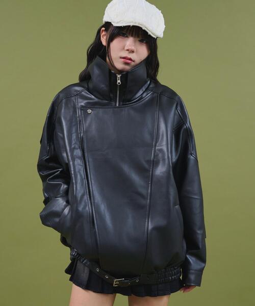 DISPARK/【25年秋冬新作】オーバーサイズPUジャケット（ライダース