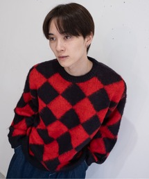 bashful base Oriental（バッシュフルベースオリエンタル）の「【bbO】シャギーモヘアタッチニットプルオーバー アーガイル柄/ダイヤ柄/チェック柄（ニット/セーター）」