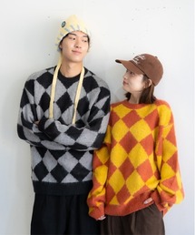 bashful base Oriental（バッシュフルベースオリエンタル）の「【bbO】シャギーモヘアタッチニットプルオーバー アーガイル柄/ダイヤ柄/チェック柄（ニット/セーター）」