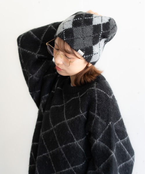 bashful base Oriental（バッシュフルベースオリエンタル）の「【bbO】シャギーモヘアタッチニットプルオーバー アーガイル柄/ダイヤ柄/チェック柄（ニット/セーター・メンズ・ネイビー系/オレンジ系/ブラック×グレー/ブラック系・MEDIUM/LARGE）」の19枚目の写真