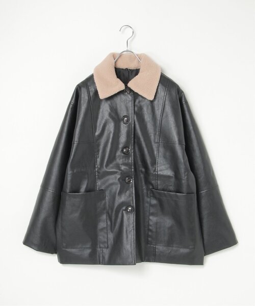 ビアズリー 襟ギャザーシャツブルゾン　ジャケット　黒　美品　再お値下げ☆ セール】【13】ボア襟脱着可能 G1 PUレザーブルゾン（ライダース