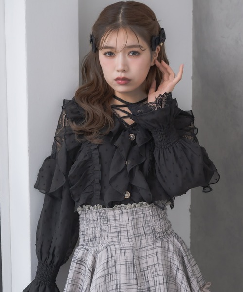 couture BY ROJITA（クチュールバイロジータ）の「クロスネックフリルブラウス（シャツ/ブラウス・レディース・ボルドー/ホワイト系その他/ブラック/ホワイト・FREE）」の5枚目の写真