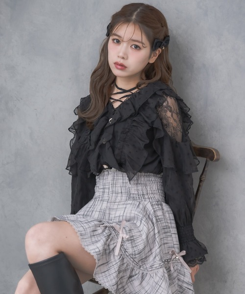 couture BY ROJITA（クチュールバイロジータ）の「クロスネックフリルブラウス（シャツ/ブラウス・レディース・ボルドー/ホワイト系その他/ブラック/ホワイト・FREE）」の8枚目の写真