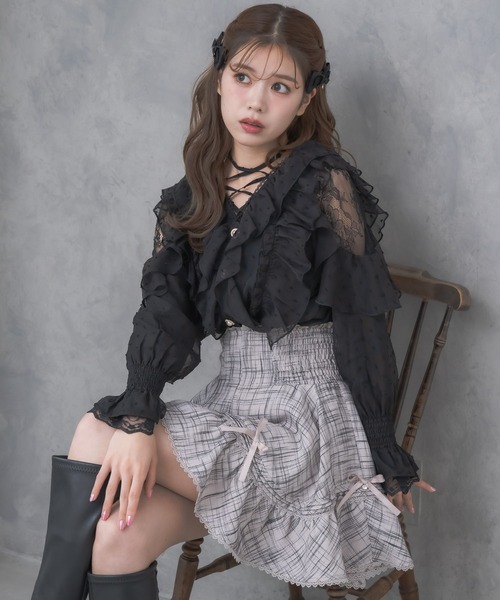 couture BY ROJITA（クチュールバイロジータ）の「クロスネックフリルブラウス（シャツ/ブラウス・レディース・ボルドー/ホワイト系その他/ブラック/ホワイト・FREE）」の10枚目の写真